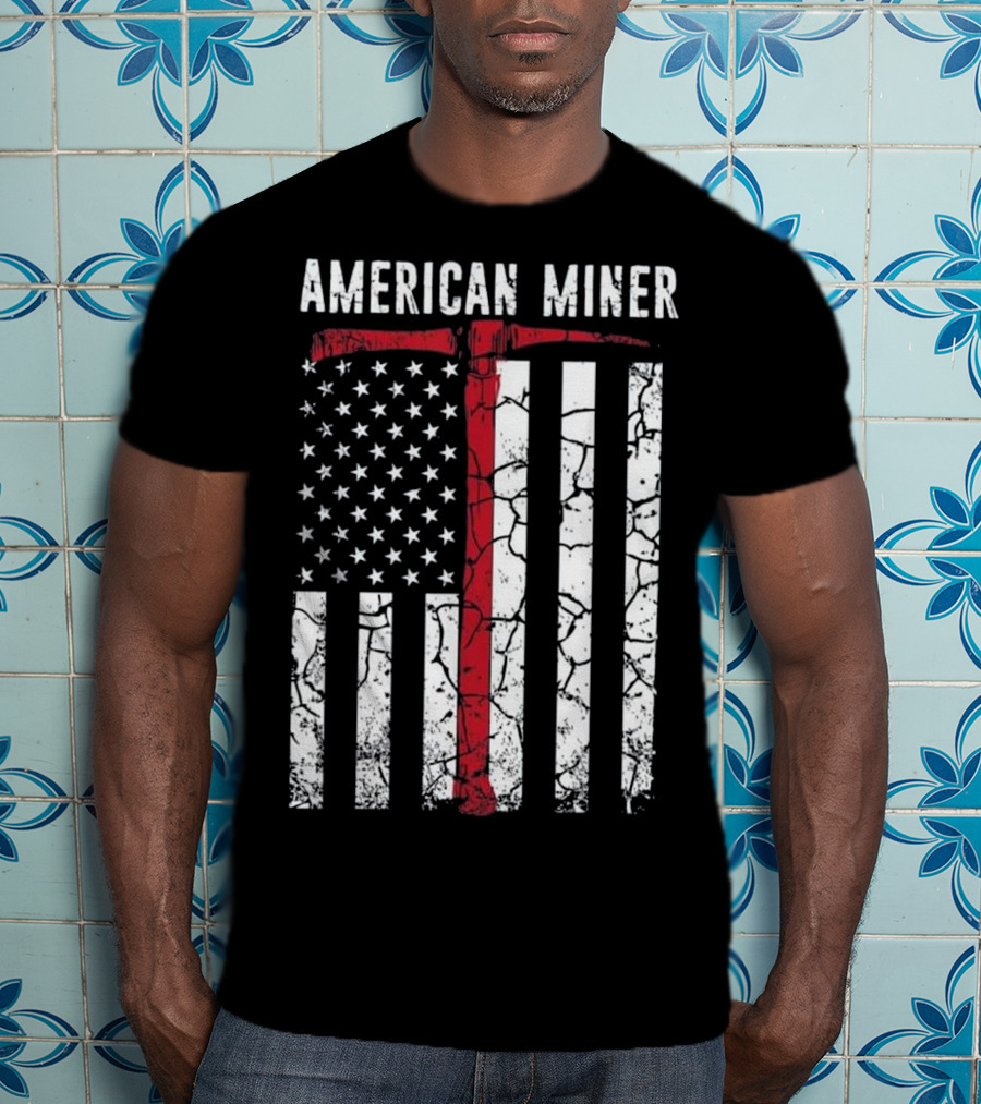American Miner Coal Gold Flag Axe T-Shirt