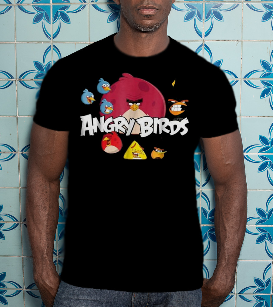 Angry Birds Group Shot Red Yellow Blue Characters T-Shirt