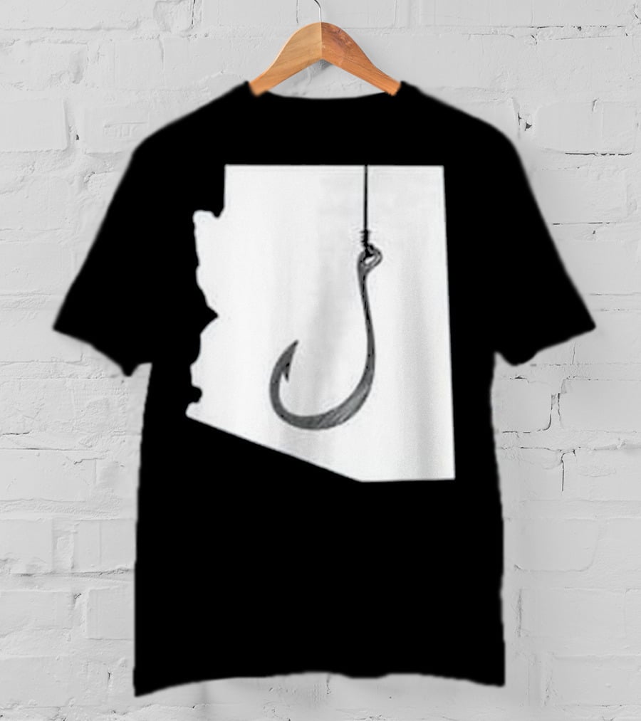 Arizona State Outline Fishing Hook Novelty T-Shirt