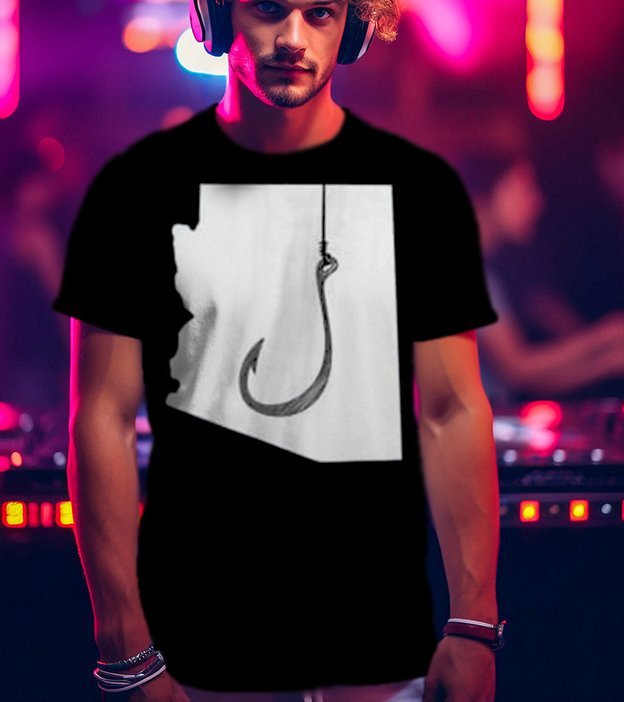 Arizona State Outline Fishing Hook Novelty T-Shirt