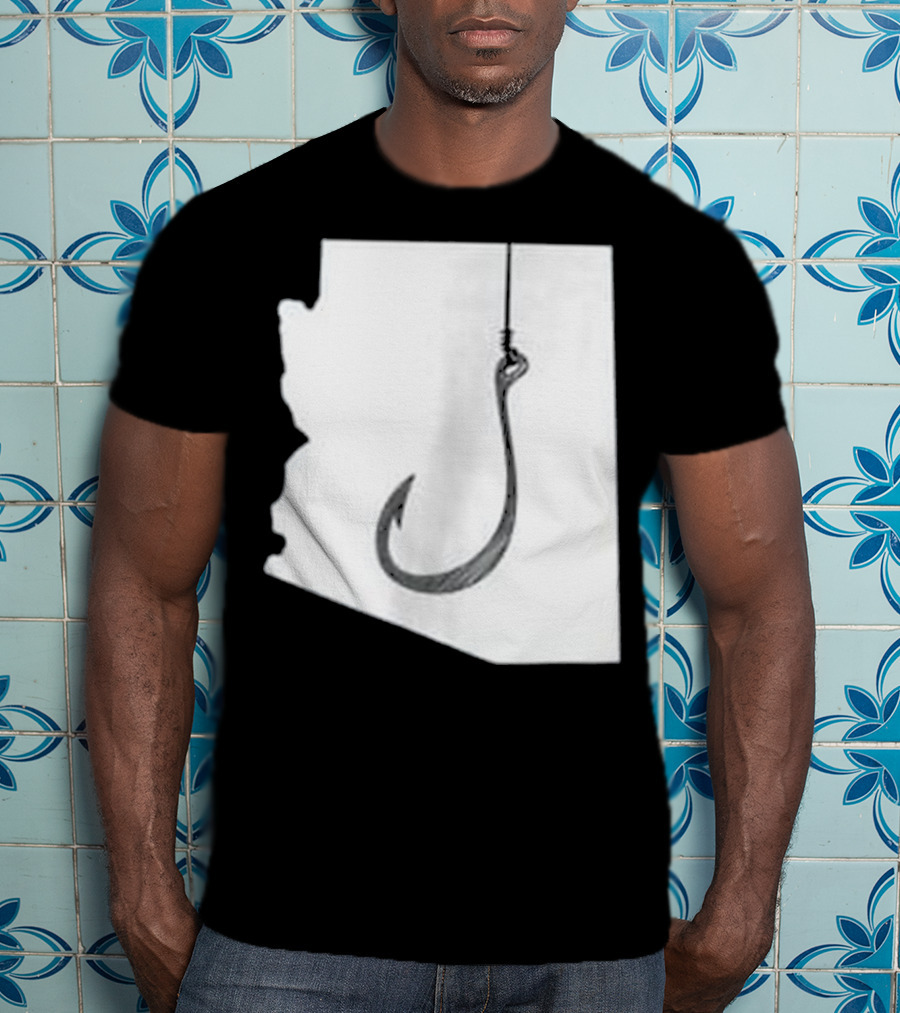 Arizona State Outline Fishing Hook Novelty T-Shirt