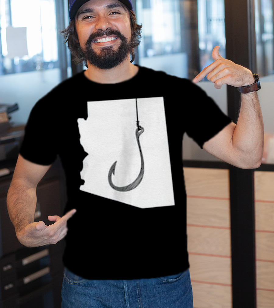 Arizona State Outline Fishing Hook Novelty T-Shirt