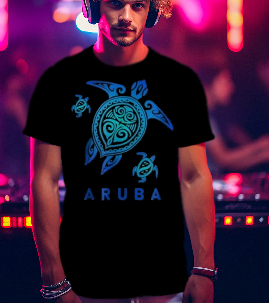 Aruba Tribal Sea Blue Turtle Trio T-Shirt