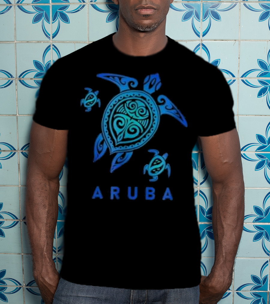 Aruba Tribal Sea Blue Turtle Trio T-Shirt