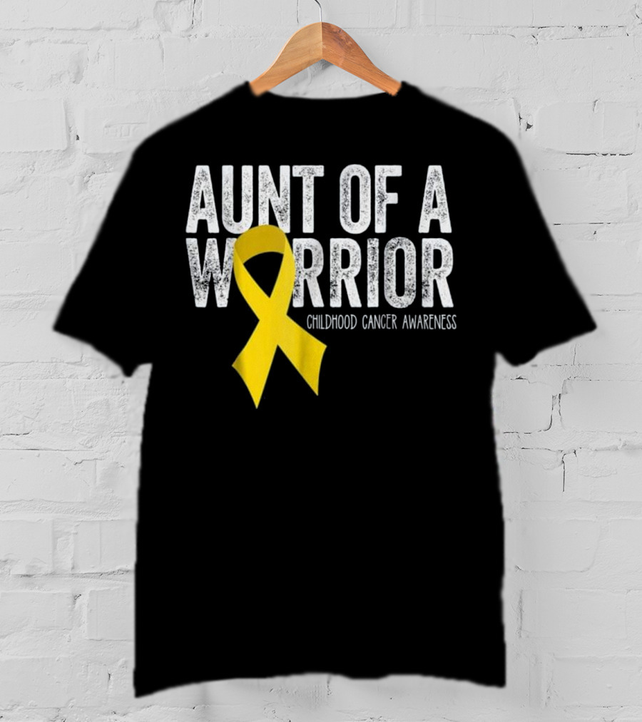 Aunt Of A Warrior Childhood Cancer Awareness Yellow T-Shirt