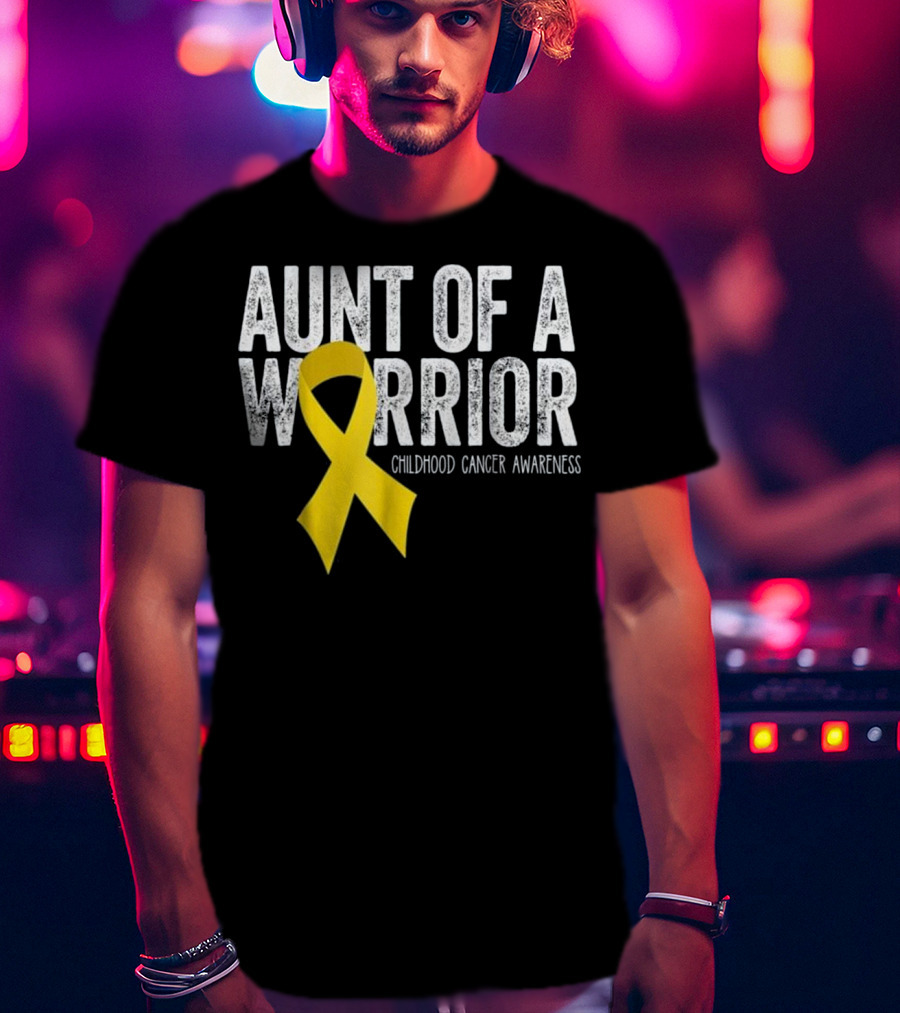 Aunt Of A Warrior Childhood Cancer Awareness Yellow T-Shirt