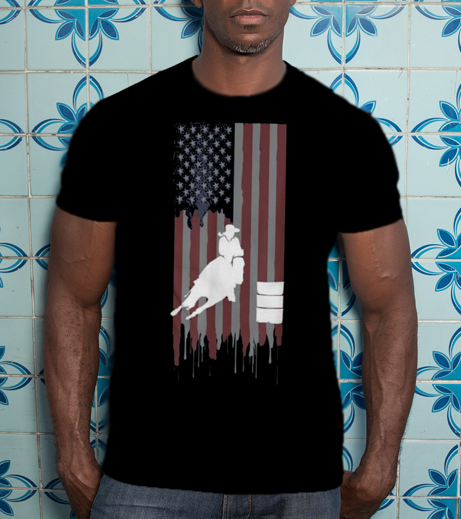 Barrel Racing Horse Lovers American Flag T-Shirt