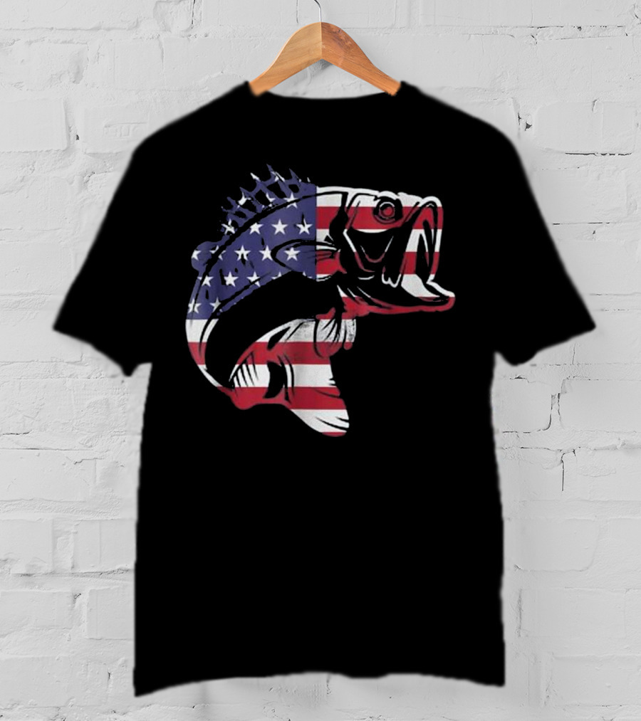 Bass Fishing American Flag Patriotic Bass Fisherman T-Shirt