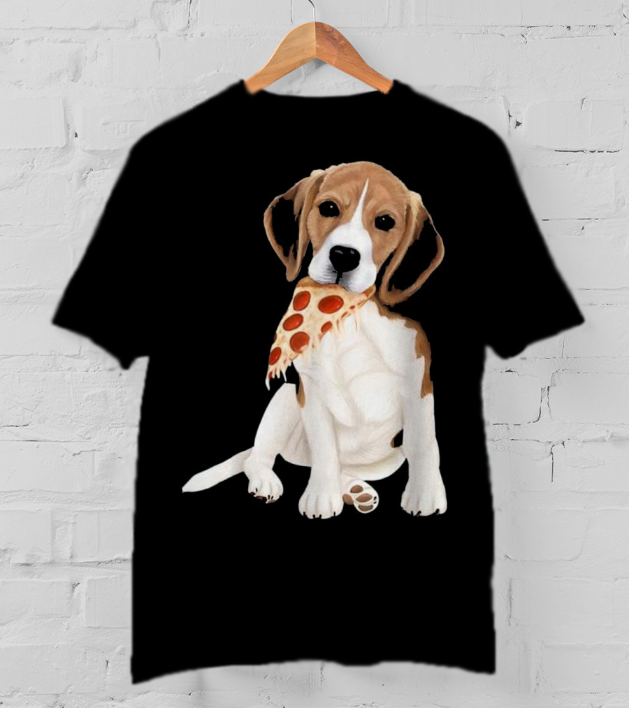 Beagle Eating Pizza Slice In Mouth T-Shirt