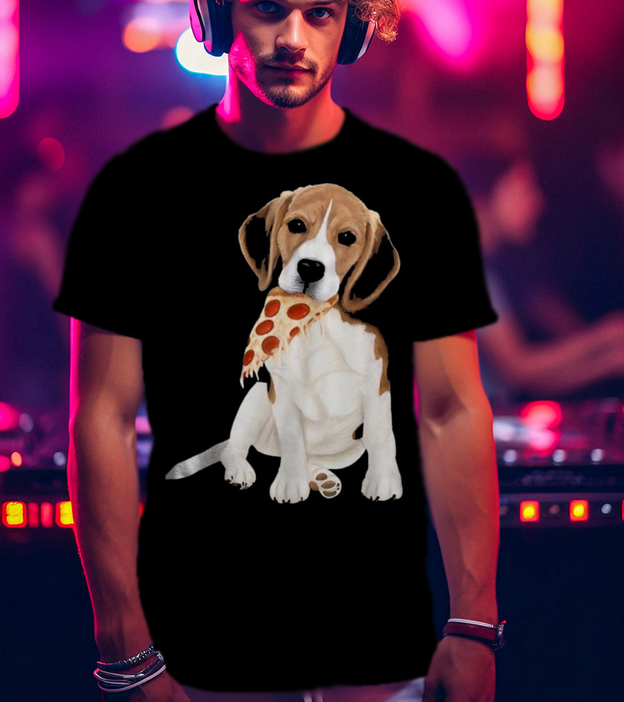 Beagle Eating Pizza Slice In Mouth T-Shirt