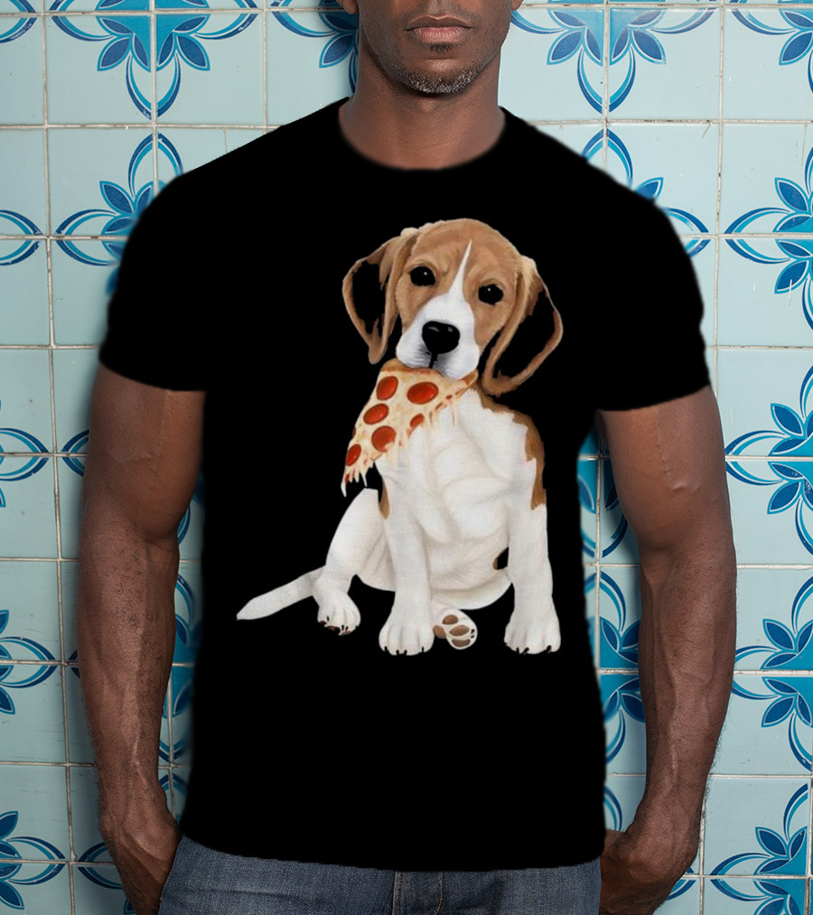 Beagle Eating Pizza Slice In Mouth T-Shirt