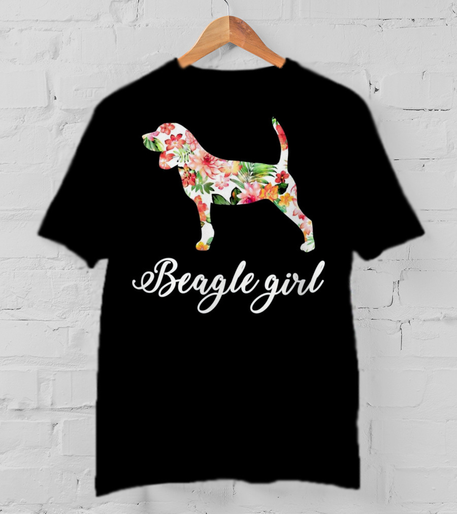 Beagle Girl Floral Pattern Beagle Lovers T-Shirt
