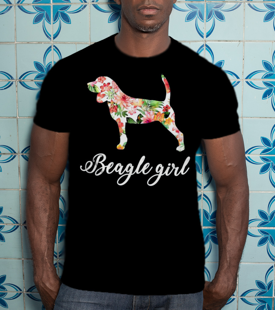 Beagle Girl Floral Pattern Beagle Lovers T-Shirt