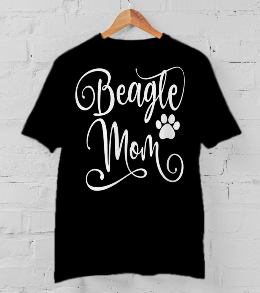 Beagle Mom Dog Lover White Script Paw Prints T-Shirt