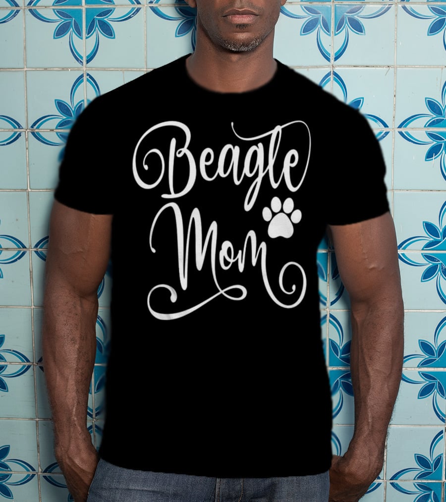 Beagle Mom Dog Lover White Script Paw Prints T-Shirt