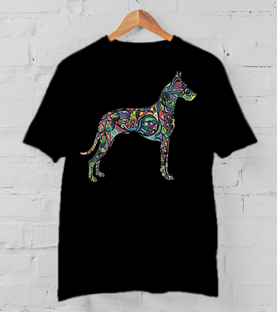 Colorful Artistic Great Dane Dog Totem Tattoo T-Shirt