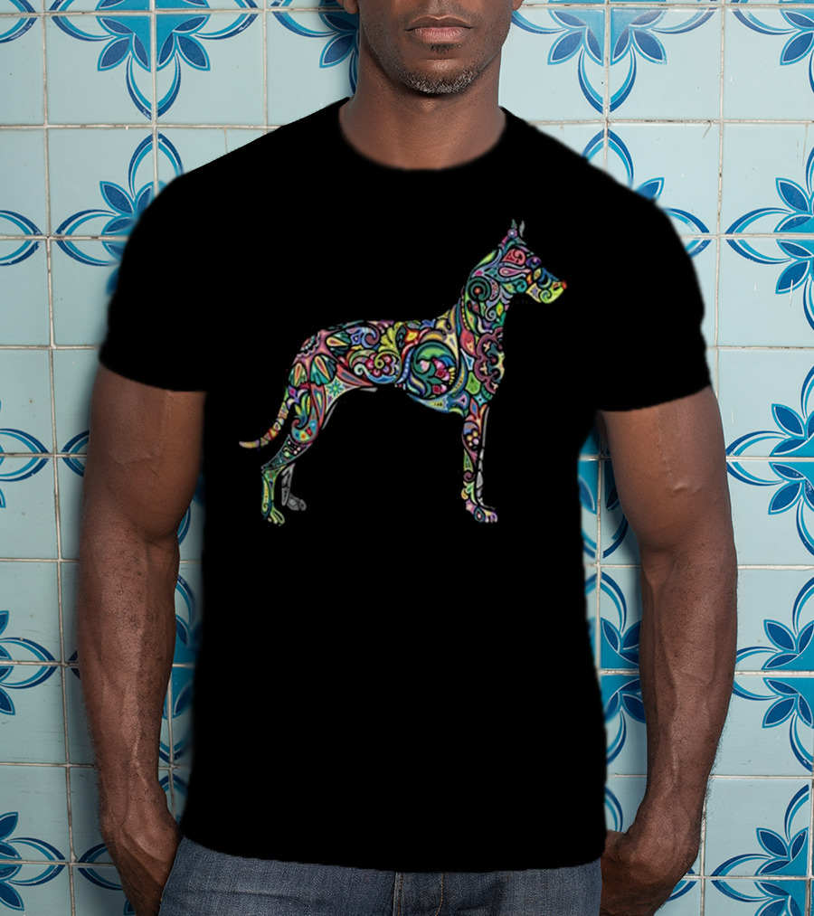 Colorful Artistic Great Dane Dog Totem Tattoo T-Shirt