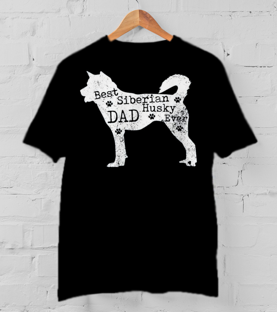 Best Siberian Husky Dog Dad Ever With Paw Prints T-Shirt