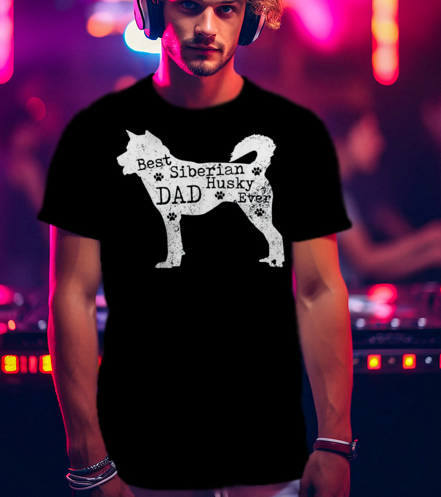 Best Siberian Husky Dog Dad Ever With Paw Prints T-Shirt