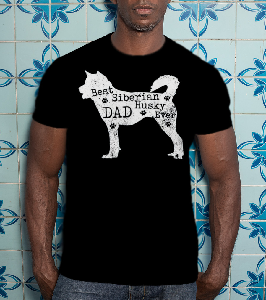 Best Siberian Husky Dog Dad Ever With Paw Prints T-Shirt