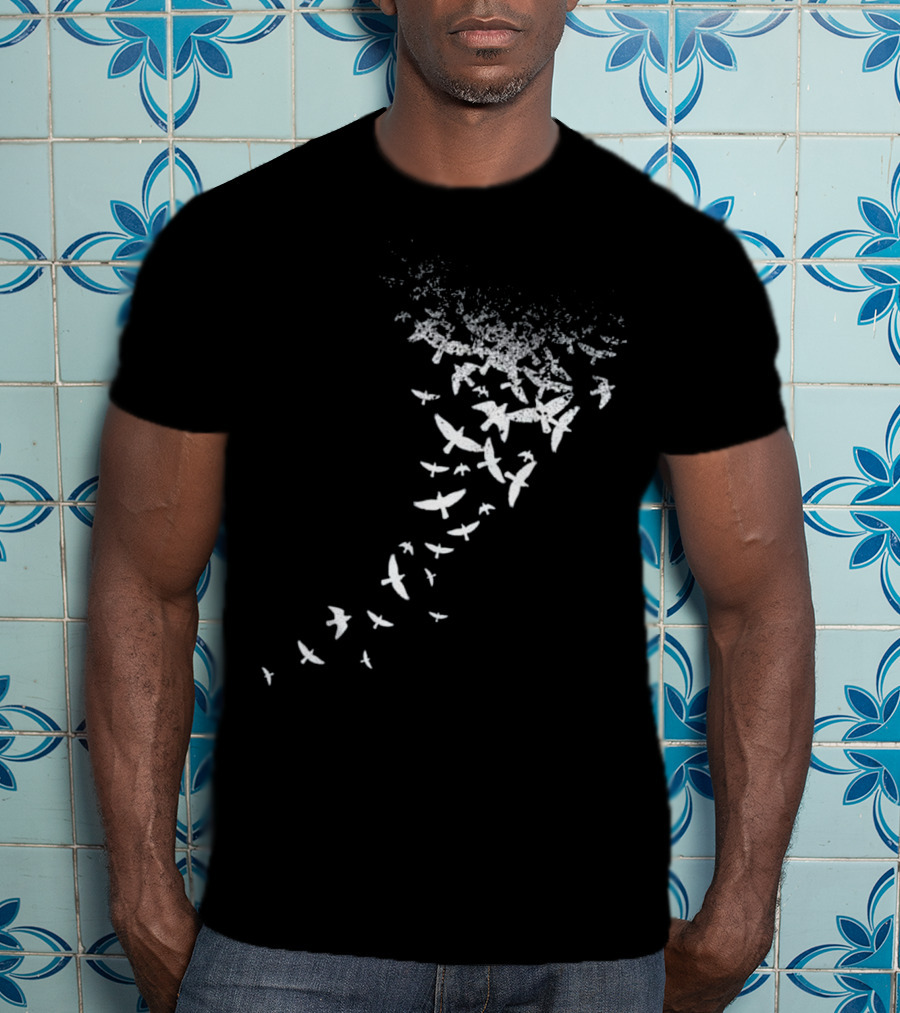 Birds In Flight Silhouette Pattern Flock T-Shirt