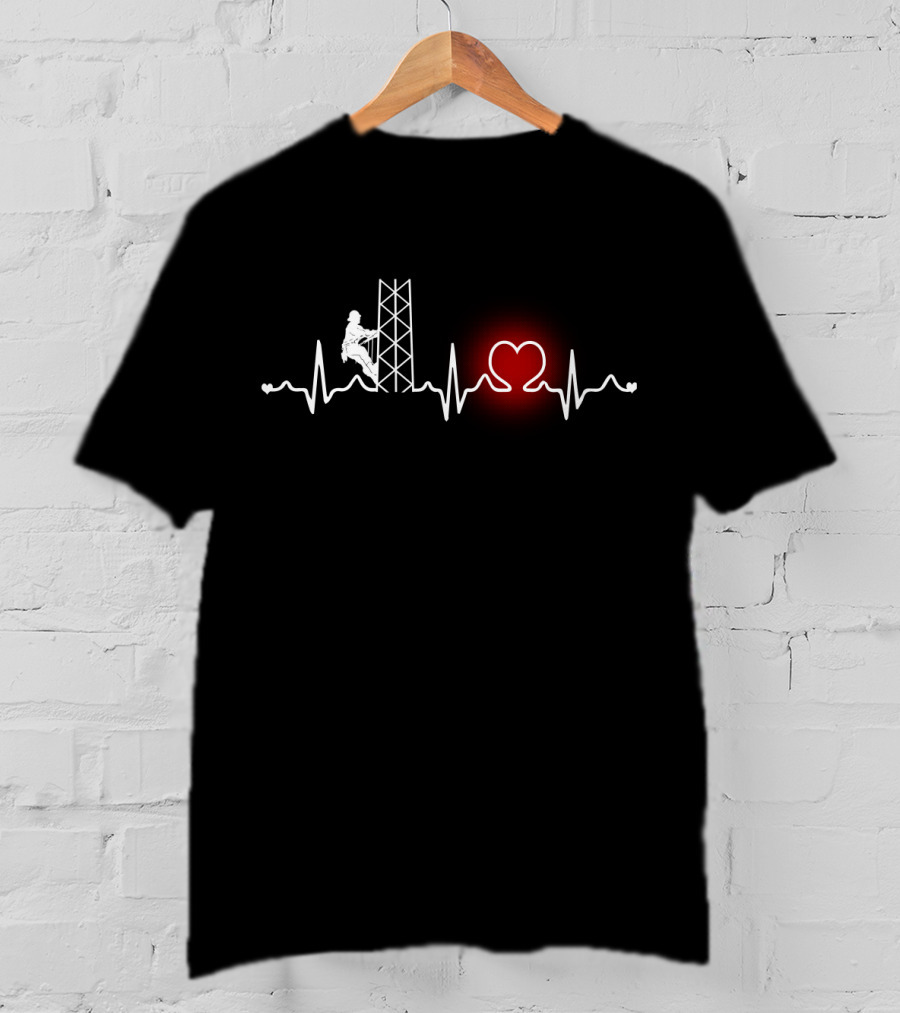 Heartbeat Tower Climber Heartbeat Line With Climber And Heart T-Shirt