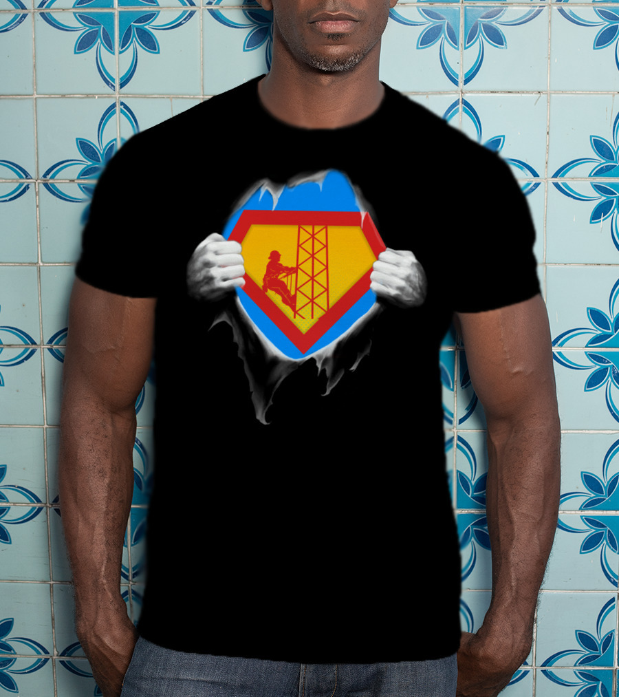 Tower Climber Superhero Symbol Burst Open T-Shirt