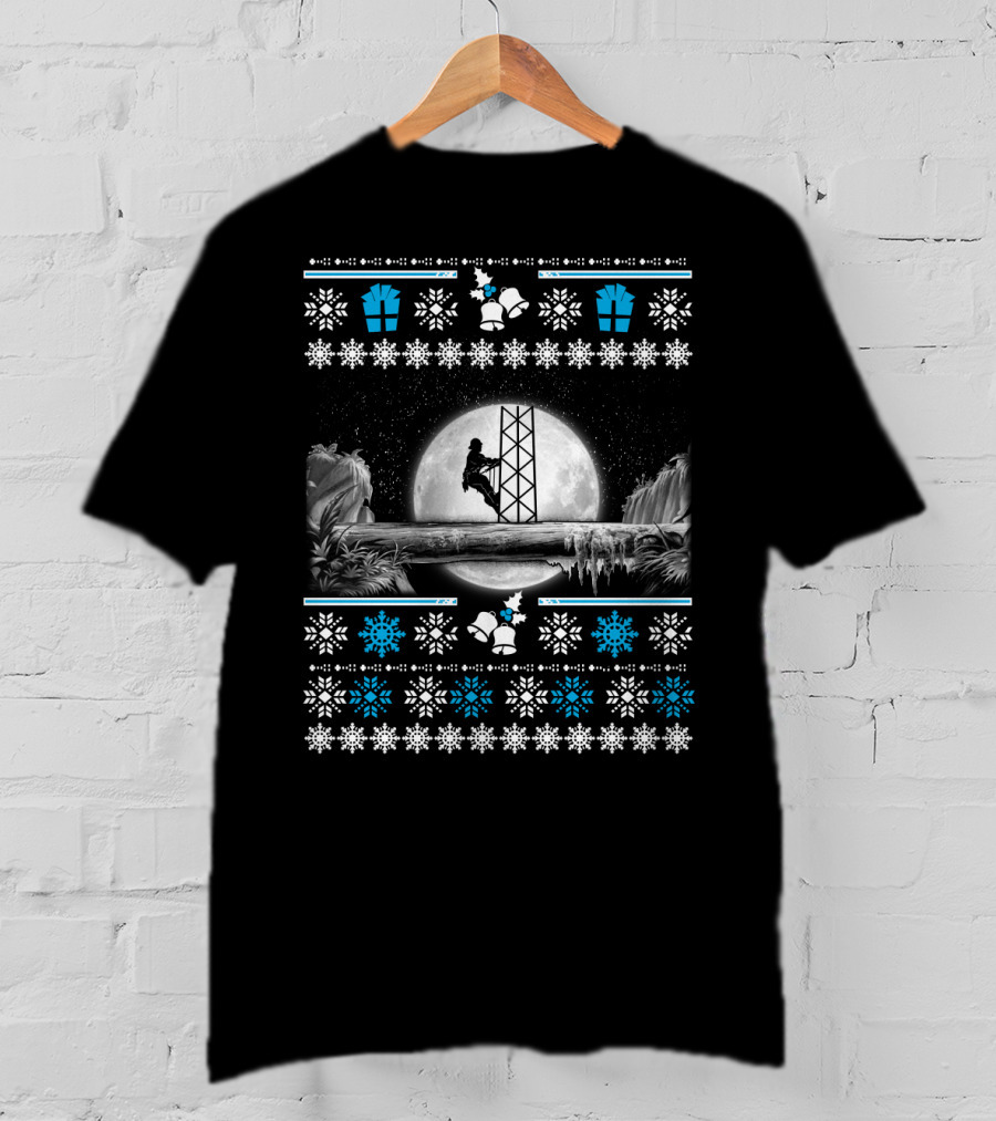Ugly Merry Christmas Tower Climber Moonlit Winter Wonderland T-Shirt