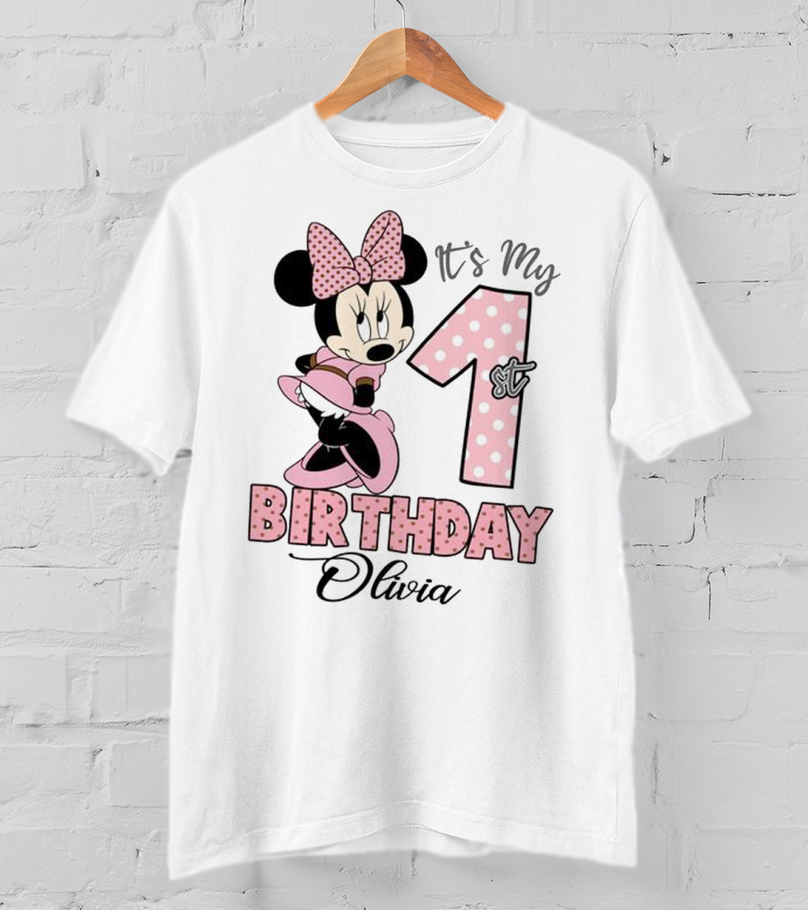 Minnie Mouse It's My 1st Birthday Olivia Party T-Shirt