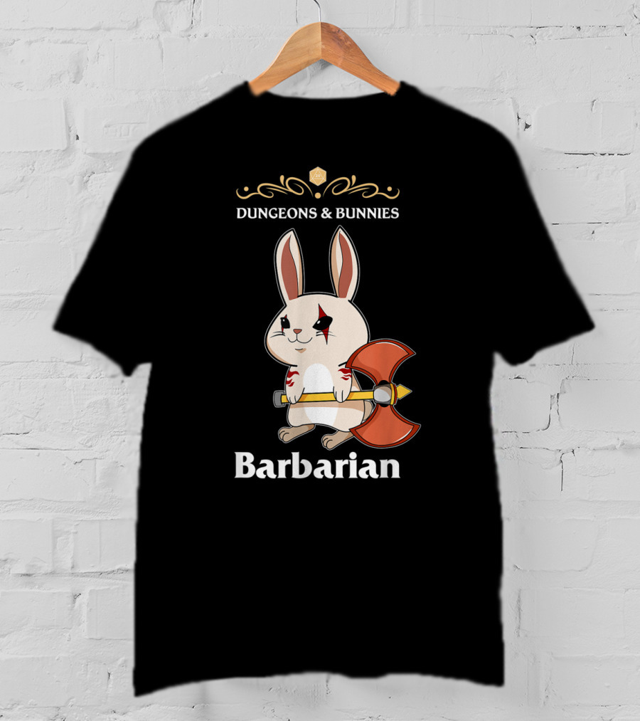 Dungeons And Bunnies Barbarian With Axe And Rune Symbols T-Shirt