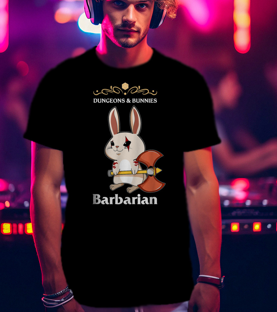 Dungeons And Bunnies Barbarian With Axe And Rune Symbols T-Shirt
