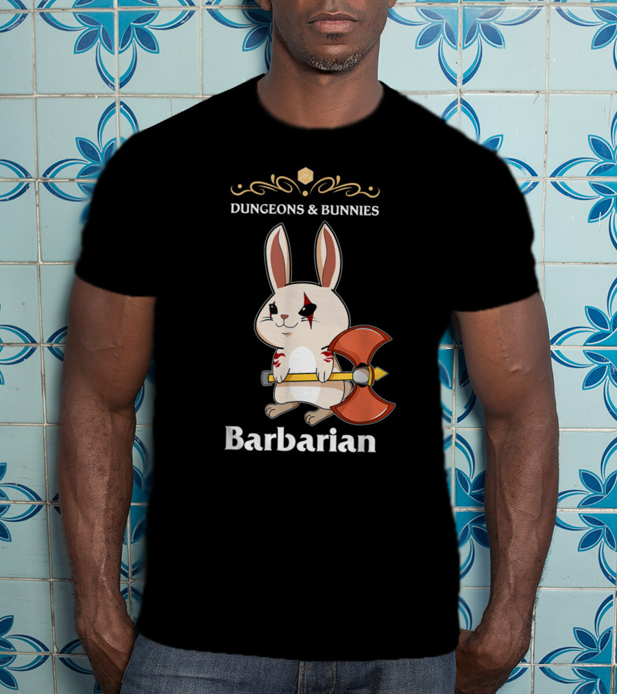 Dungeons And Bunnies Barbarian With Axe And Rune Symbols T-Shirt