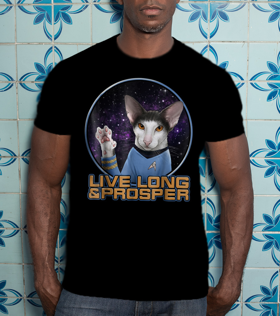 LIVE LONG And PROSPER Spock Cat In Space T-Shirt