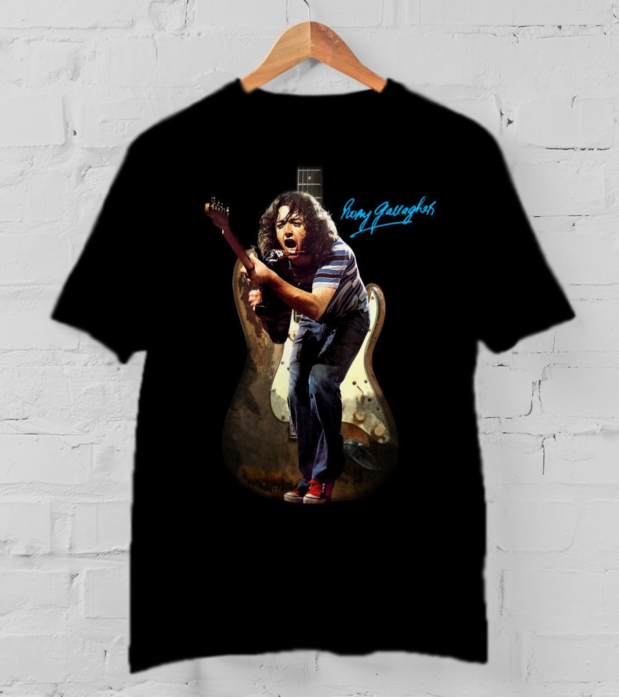 Rory Gallagher Signature Guitar Performance Art On Rogallead T-Shirt