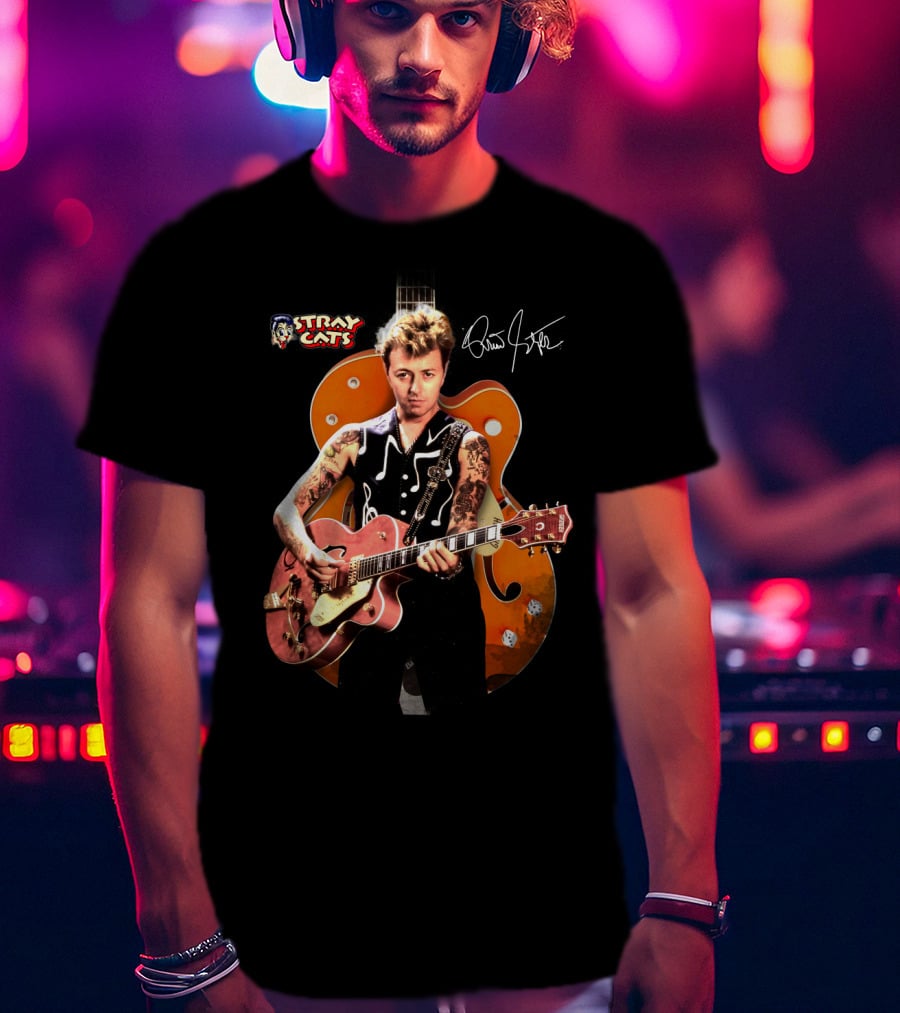 Stray Cats Rockabilly Brian Setzer Guitar T-Shirt