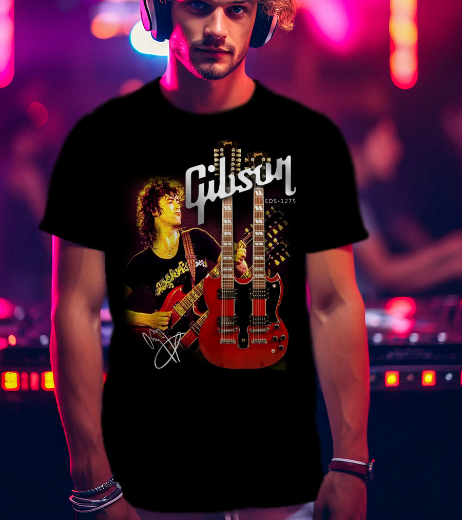 Gibson EDS-1275 Ajimmypage Signature Double Neck Guitar Music Scene T-Shirt
