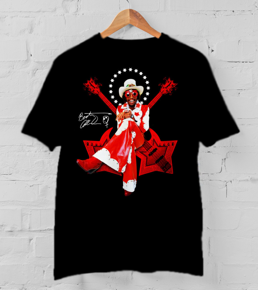 Bootsy Collins Funk Bass Star Double Guitar Red Suit T-Shirt