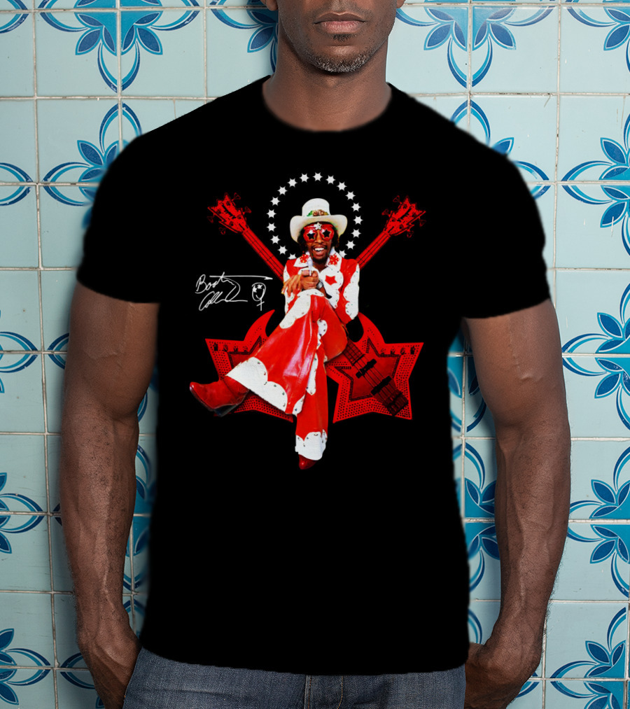 Bootsy Collins Funk Bass Star Double Guitar Red Suit T-Shirt