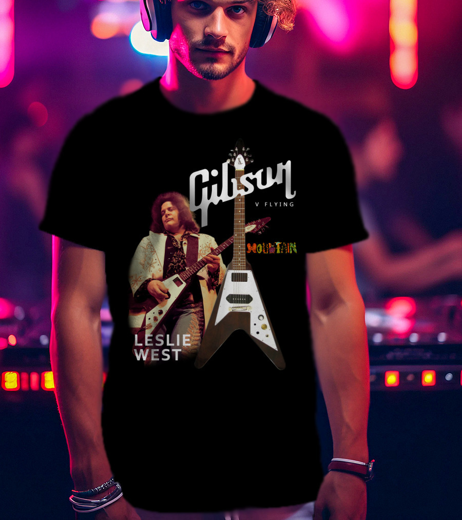 Leslie West Gibson Flying V Mountain Guitarist Music T-Shirt
