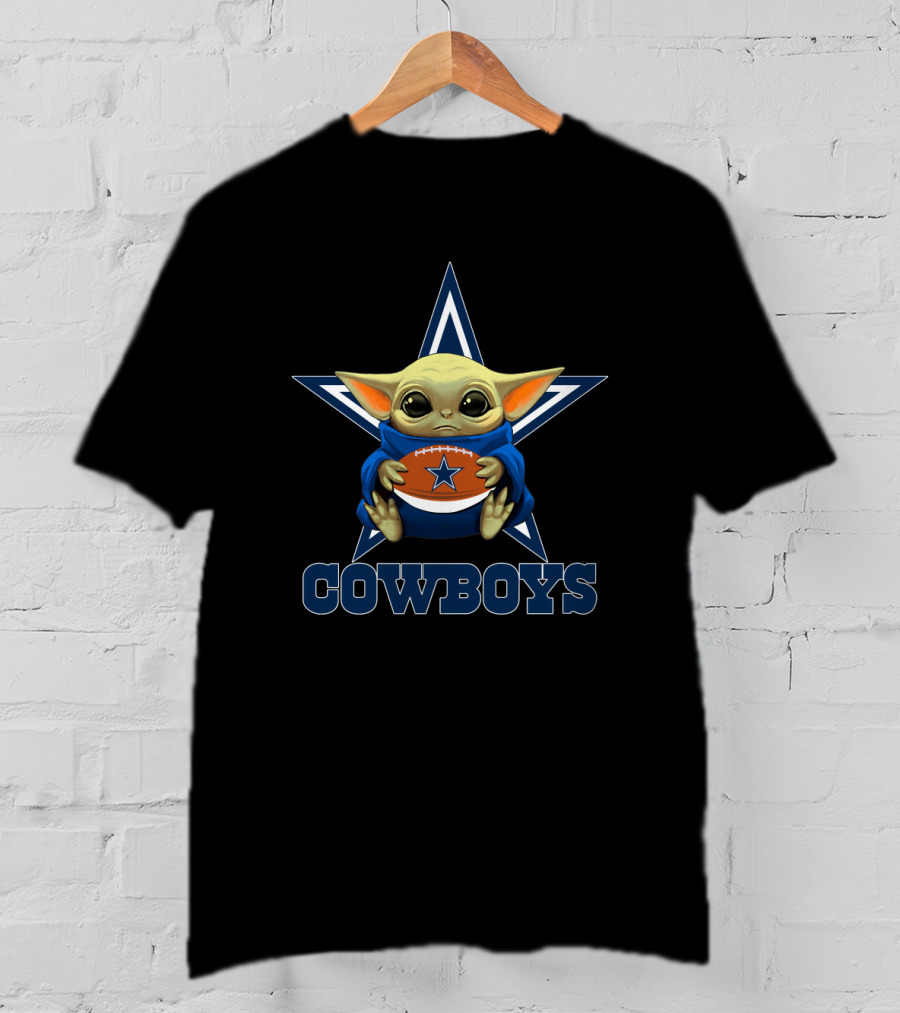 Cowboys Fan Baby Yoda Holding Football Star T-Shirt