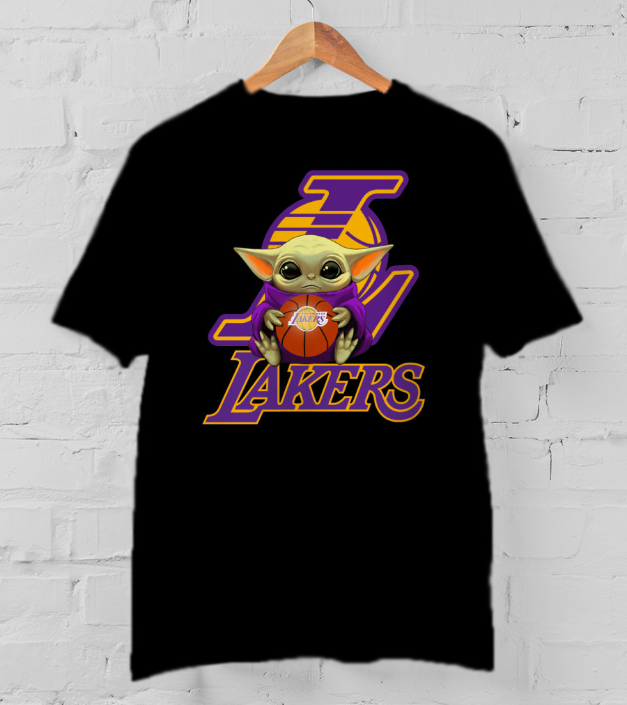 Lakers Fan Baby Alien Holding Basketball T-Shirt