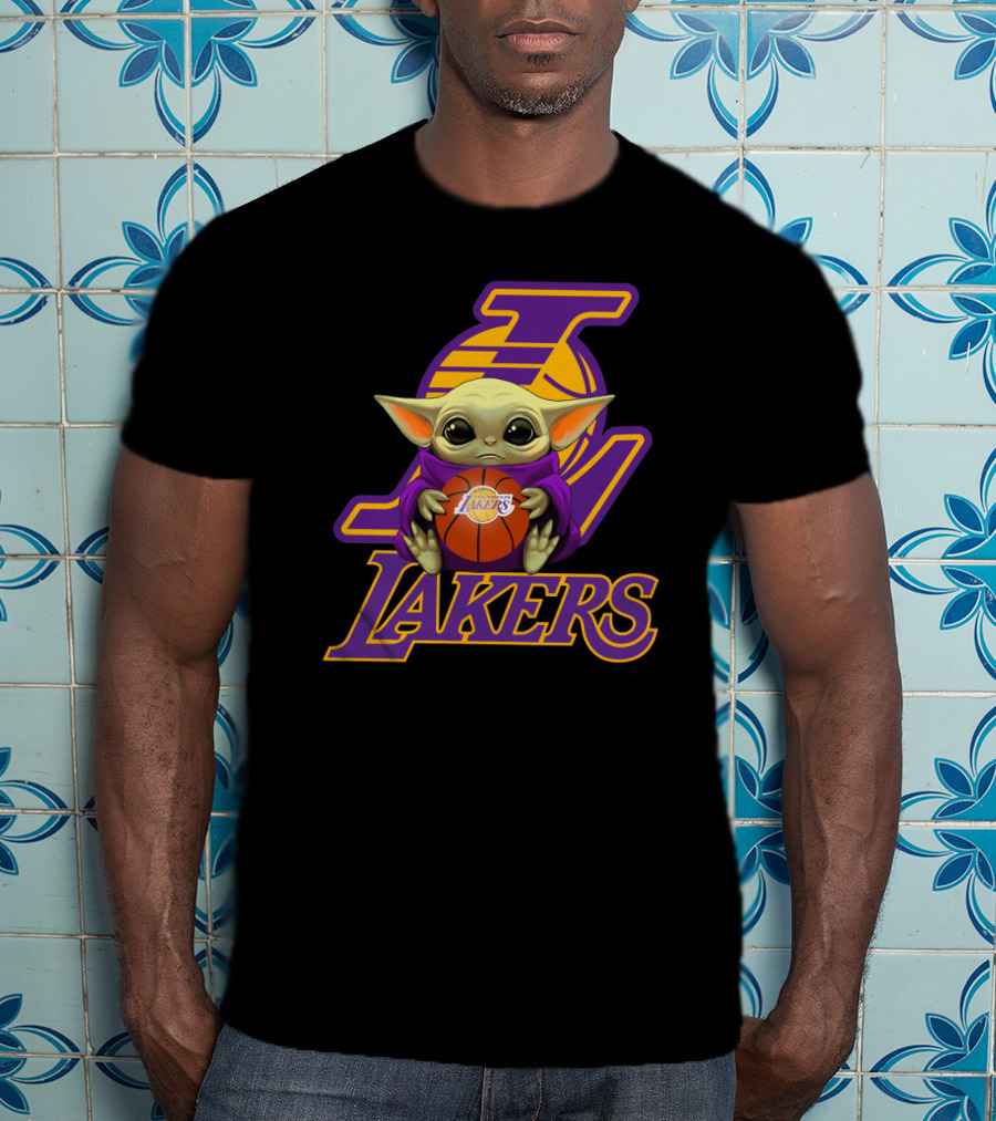Lakers Fan Baby Alien Holding Basketball T-Shirt