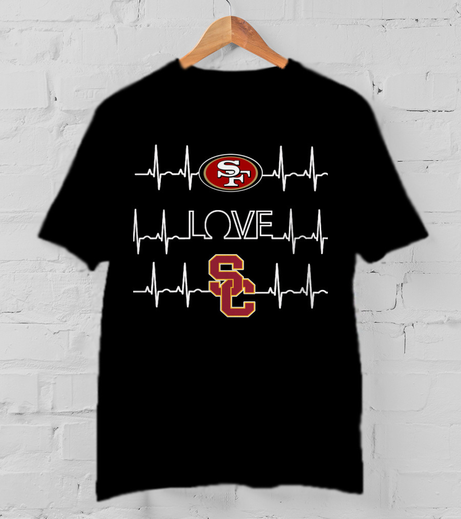 49ER EMPIRE SF LOVE SC Football Fan Heartbeat T-Shirt