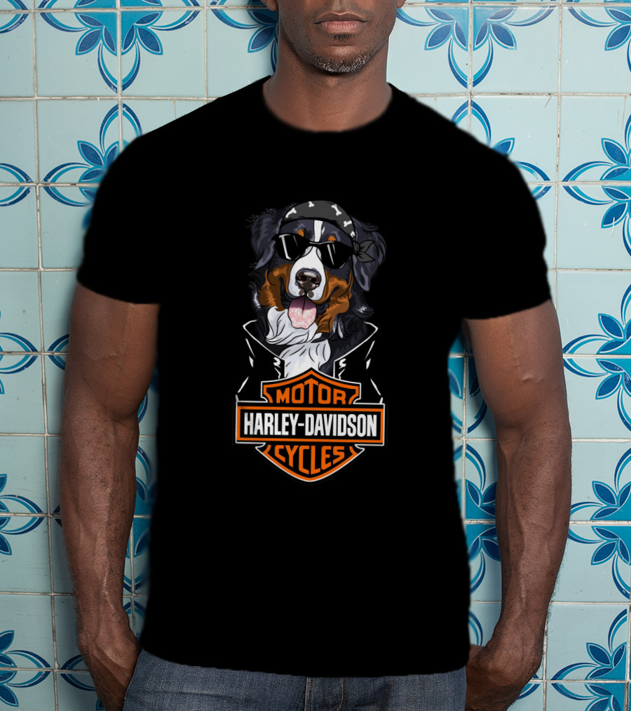 Harley Davidson Bernese Mountain Dog Motorcycle Cycles T-Shirt