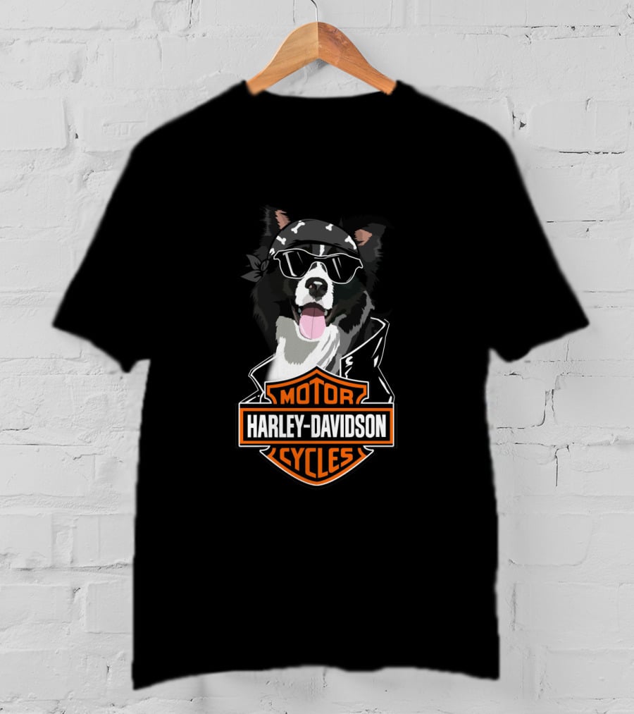 Border Collie Harley Davidson Motorcycles T-Shirt