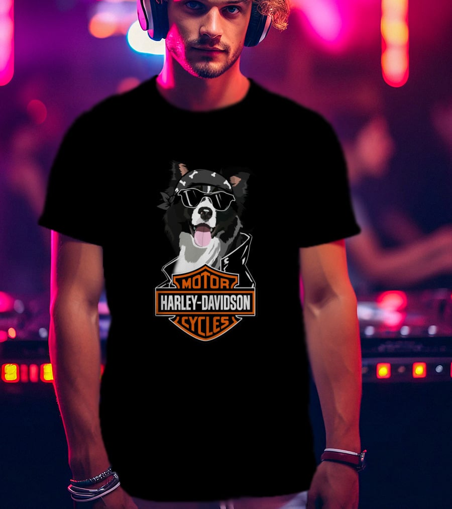 Border Collie Harley Davidson Motorcycles T-Shirt