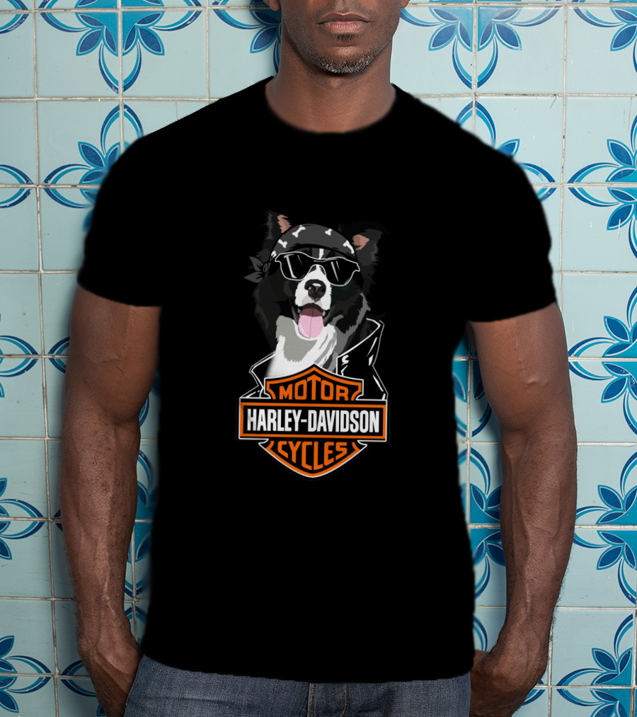 Border Collie Harley Davidson Motorcycles T-Shirt