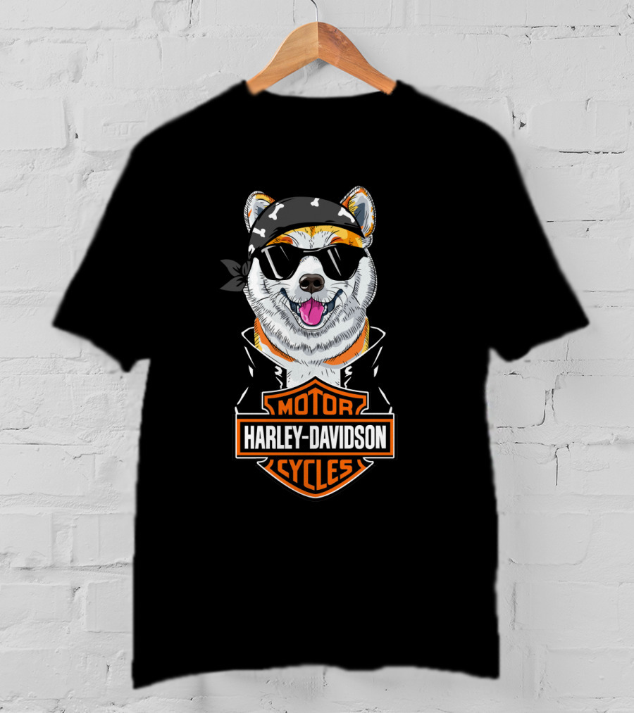 Harley Davidson Akita Dog Motorcycles T-Shirt