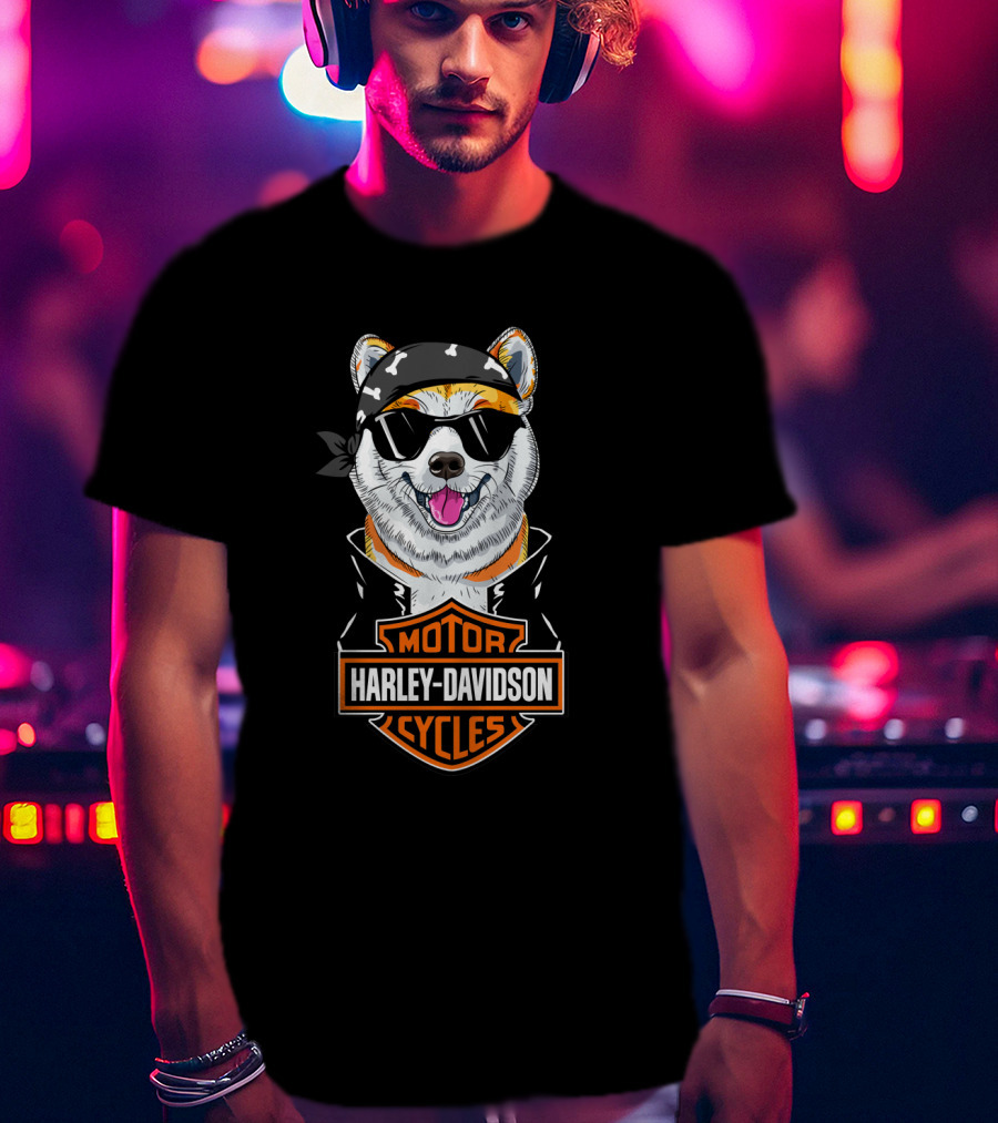 Harley Davidson Akita Dog Motorcycles T-Shirt
