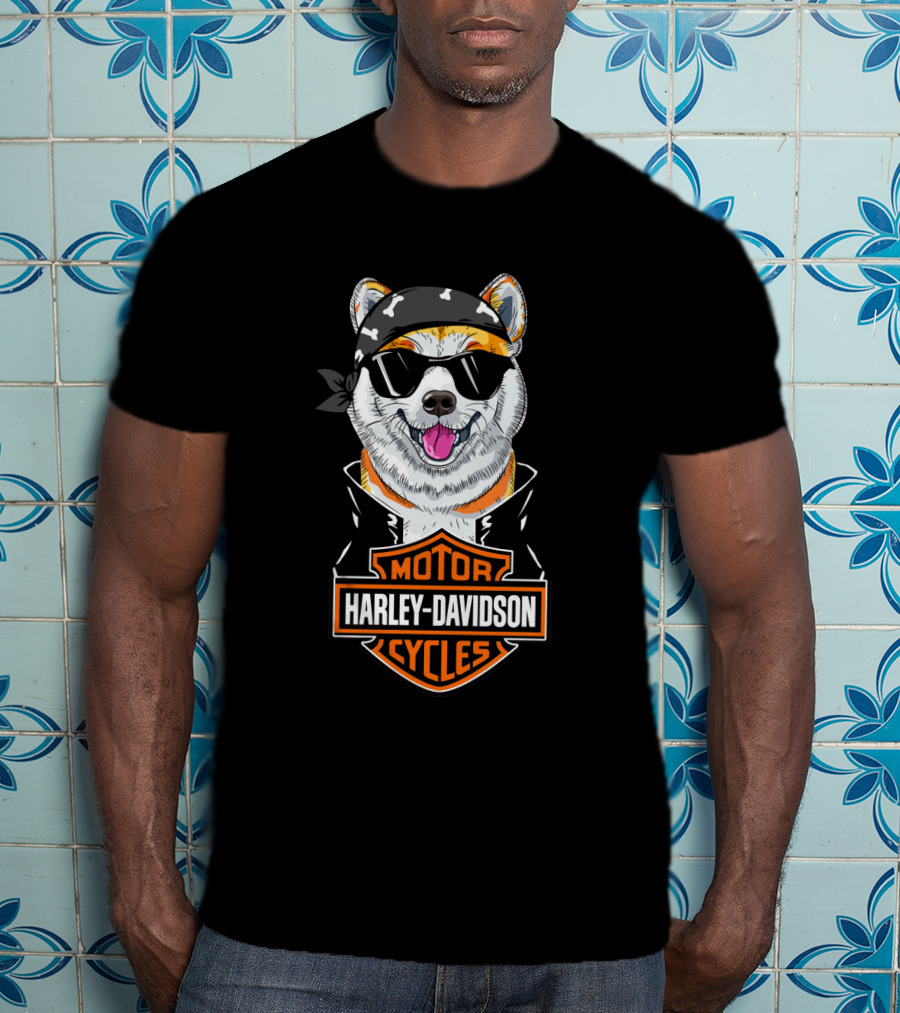 Harley Davidson Akita Dog Motorcycles T-Shirt